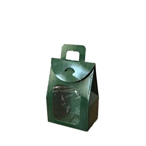 Kına Ve Çerez Çantası Pencereli Karton 7.5x11x4 (20 Adet)  Yeşil