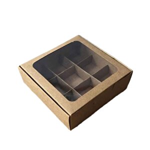 Asetat Pencereli Karton Kutu 15x15x5 Cm 9 Bölmeli Kutu (10 Adet)  Kraft