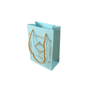 Karton Hediye Çantası Saray Desenli Gold Yaldızlı 12x17 (25 Adet)  Mavi