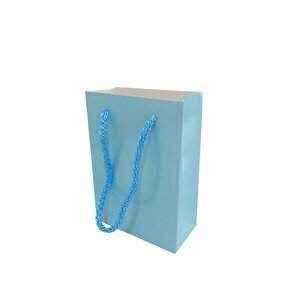 İp Saplı Karton Çanta Minik Boy Düz Renk 13.8x10x5 Cm (25 Adet)   Mavi