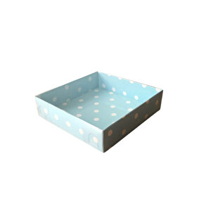 Asetat Kapaklı Karton Kutu  10x10x3 Cm (50 Adet)  Puantiyeli Mavi