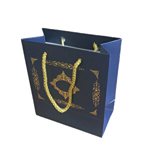 Karton Hediye Çantası Gold Saray Desenli 20x20x10 Cm (10 Adet)  Lacivert