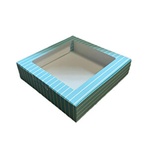 Pencereli Karton Kutu Çizgili  Model 25x25x5 Cm (10 Adet)  Mavi