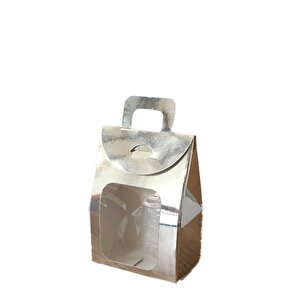 Kına Ve Çerez Çantası Pencereli Karton 7.5x11x4 (20 Adet)  Gümüş