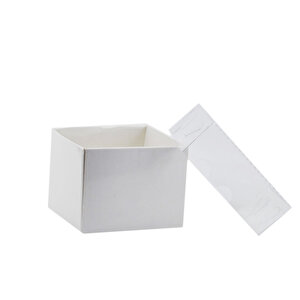 Asetat Kapaklı Karton Kutu 7.5x7.5x7 (50 Adet)  Beyaz