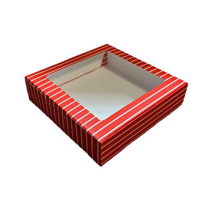 Pencereli Karton Kutu Çizgili  Model 25x25x5 Cm (10 Adet)  Kırmızı