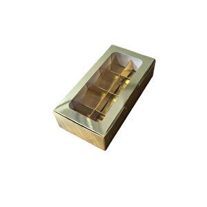 Asetat Pencereli Karton Kutu 20x10x5 Cm 8 Bölmeli Kutu (10 Adet)  Gold