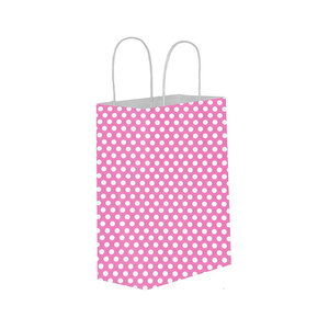Kağıt Hediye Çantası Puantiyeli Büyük Boy 25x31 Cm (25 Adet)  Puantiyeli Pembe