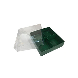 Asetat Kapaklı Karton Kutu 12x12x3 Cm 4 Bölmeli Kutu (10 Adet)  Yeşil