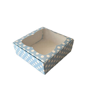 Çerçeveli Karton Kutu 8x8x3 Cm (50 Adet)  Puantiyeli Mavi