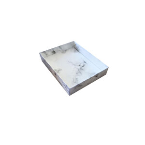 Asetat Kapaklı Karton Kutu Mermer Desenli 12x15x3 Cm (10 Adet)  Beyaz