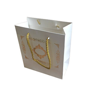 Karton Hediye Çantası Gold Saray Desenli 20x20x10 Cm (10 Adet)  Beyaz