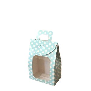 Kına Ve Çerez Çantası Pencereli Karton 7.5x11x4 (20 Adet)  Puantiyeli Mavi