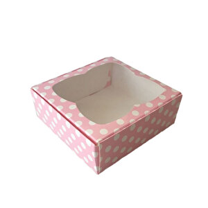 Çerçeveli Karton Kutu 8x8x3 Cm (50 Adet)  Puantiyeli Pembe