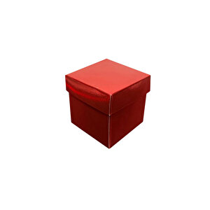 Metalize Parlak Komple Karton Kutu Düz Renk 6x6x6 Cm (25 Adet)  Kırmızı