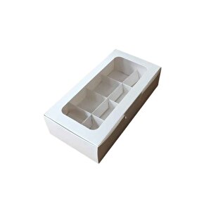 Asetat Pencereli Karton Kutu 20x10x5 Cm 8 Bölmeli Kutu (10 Adet)  Beyaz