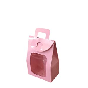 Kına Ve Çerez Çantası Pencereli Karton 7.5x11x4 (20 Adet)  Pembe