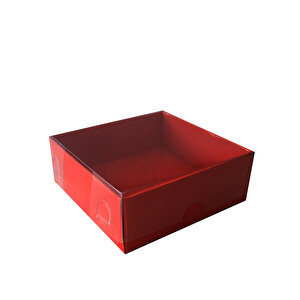 Asetat Kapaklı Karton Kutu  10x10x3 Cm (50 Adet)  Kırmızı