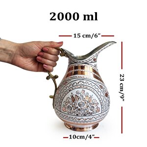 Shark Anatolia Erzincan El İşleme Bakır Sürahi Beyaz