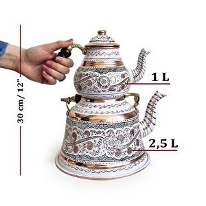 Beyaz Bakır Çaydanlık Erzincan El İşleme 10 Kişilik