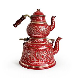 Kırmızı Bakır Çaydanlık Erzincan El İşleme 10 Kişilik