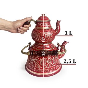 Kırmızı Bakır Çaydanlık Erzincan El İşleme 10 Kişilik