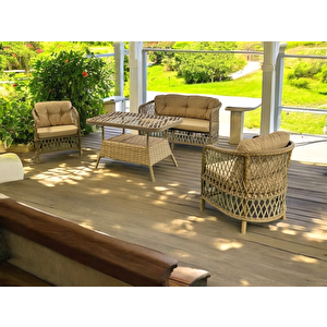 Tire Alüminyum 2 1 1 Masa Bahçe Balkon Mobilyası,bambu Rattan Örgü