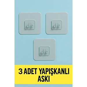 3 Adet 7x7cm Yedek Süper Güçlü Yapışkanlı Askı, 20kg Banyo - Mutfak Raf Tutucu Sticker, Delmesiz