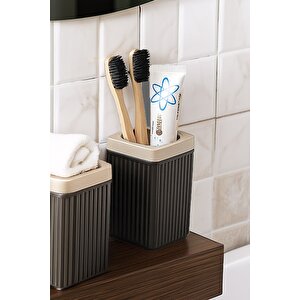 Lines Serisi Siyah Banyo Seti, 5 Parça Akrilik Organizer, Sabunluk, Diş Fırçalık, Pamukluk Takımı 3386