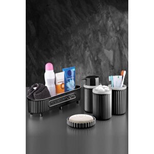 Lines Serisi Siyah Banyo Seti, 5 Parça Akrilik Organizer, Sabunluk, Diş Fırçalık, Pamukluk Takımı 3386