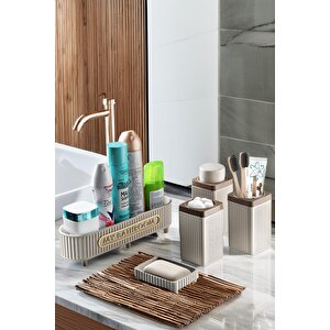 Lines Serisi Açık Gri Banyo Seti, 5 Parça Akrilik Organizer, Sabunluk, Diş Fırçalık, Pamukluk Takımı 3386 Açık Gri