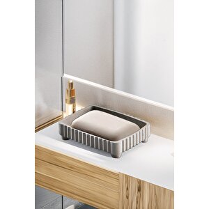 Lines Serisi Açık Gri Banyo Seti, 5 Parça Akrilik Organizer, Sabunluk, Diş Fırçalık, Pamukluk Takımı 3386