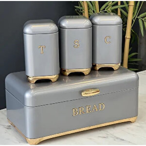 Ester Metal Ekmeklik Ve Çay Kavanozu Seti Gri