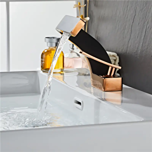 Pirinç Lüx Gold Rose Gold Siyah Şelale Banyo Lavabo Bataryası Musluk