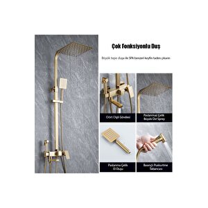 Gold Duş Seti Robot Yağmurlama Tepe Duş Seti  30x30cm Büyük Tepe Duş Başlığı 4'lü Banyo Seti