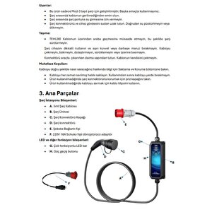 Huzur Elektrik 22kw 32a 5m Kablolu Portatif Taşınabilir Ev Araç Şarj Cihazı
