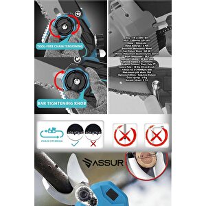 Profesyonel 2'li Set 18v Çift Akülü Bağ Makası Ve Budama Testeresi Makinesi