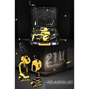 Assur Profesyonel 2'li Set 18v Çift Akülü Bağ Makası Ve Budama Testeresi Makinesi