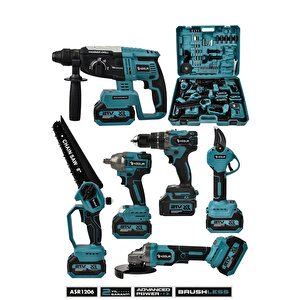 21v Darbeli Kömürsüz 6'lı Set S.s. Sökme-matkap Vidalama-kırıcı Delici Hilti-taşlama-makas-testere