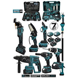 21v Matkap Taşlama Kırıcı Delici Hilti Somun Sökme Ve Teleskopik Kol Testere Bağ Makası 7'li Set