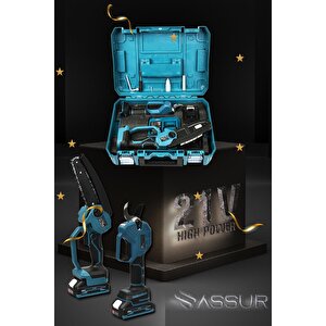 Assur Profesyonel 2'li Set 18v Çift Akülü Bağ Makası Ve Budama Testeresi Makinesi