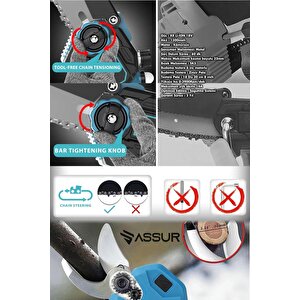 Assur Profesyonel 2'li Set 18v Çift Akülü Budama Testeresi Ve Bağ Makası Makinesi