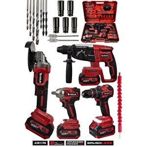 21v Darbeli Kömürsüz 4'lü Set Taşlama - Somun Sıkma Sökme - Matkap Vidalama -  Kırıcı Delici Hilti