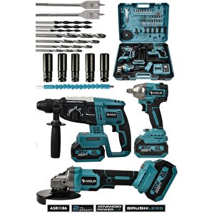 Assur 21v Çift Akülü 3'lü Set Somun Sıkma Sökme+taşlama+kırıcı Delici Hilti