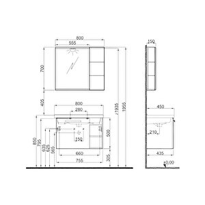 Mare Banyo Dolabı Takımı 80 Cm Beyaz-meşe