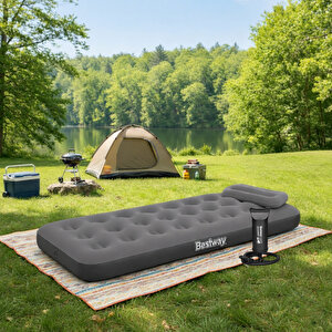 Single Tek Kişilik Şişme Yatak + El Pompası Ve Yastık 185x76x22cm 671gy Bw142
