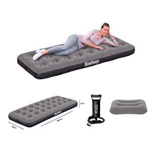 Single Tek Kişilik Şişme Yatak + El Pompası Ve Yastık 185x76x22cm 671gy Bw142