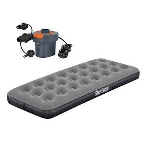 Single Tek Kişilik Şişme Yatak + Elektrikli Pompa 185x76x22cm 671gy Bw141