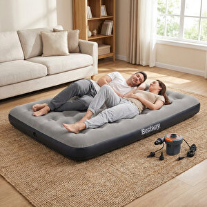 Ultra Queen 2 Kişilik Şişme Yatak + Elektrikli Pompa 191x137x22cm 671gz bw144