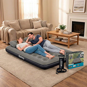 Ultra Queen 2 Kişilik Şişme Yatak + El Pompası Ve Yastık Hediyeli 191x137x22cm 671gz Bw146